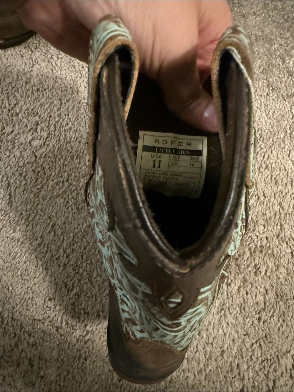 Roper Kids Brown Boots with Turquoise Stitching